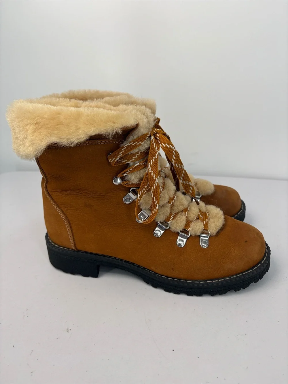 🪃 j.Crew, brown suede and shearling hiking boots